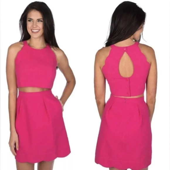 Lauren James Women's Carly Seersucker Crop Top Skirt Set Raspberry Large - Picture 1 of 15